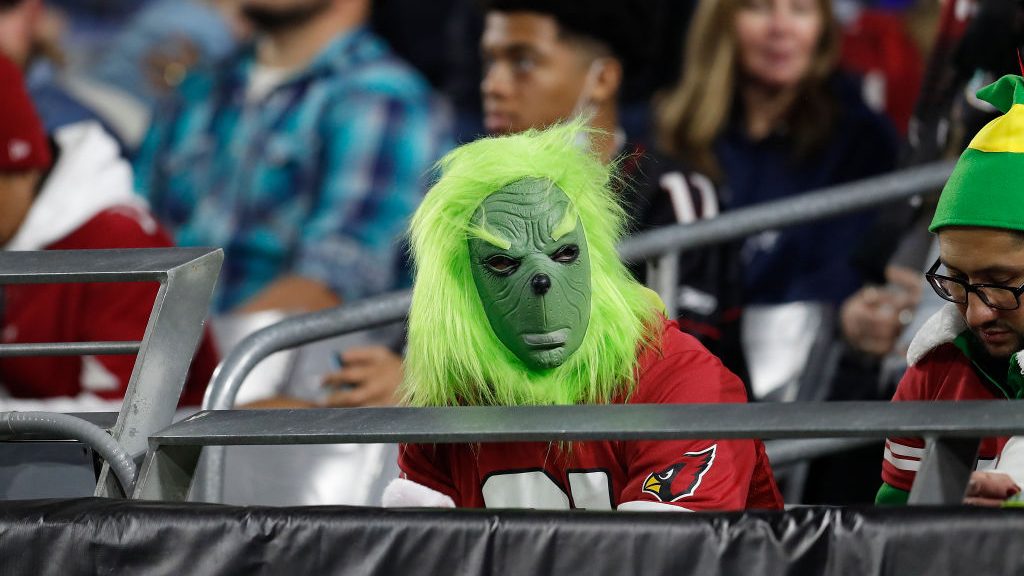 An Arizona Cardinals fans reacts during the game against the Indianapolis Colts at State Farm Stadi...