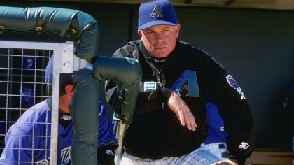 Buck Showalter looks on during the White Sox 7-6 loss to the Arizona Diamondbacks during Spring Tra...