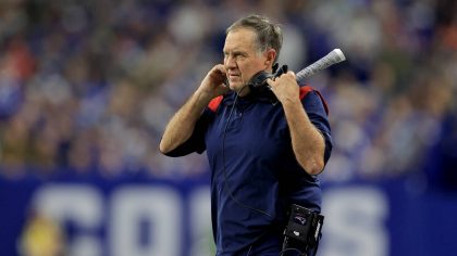 New England Patriots head coach Bill Belichick watches from the sidelines during the first half of ...