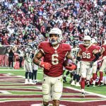 Cardinals RB James Conner celebrates 2nd rushing touchdown against Seattle 1/09/22 (Jeremy Schnell/Arizona Sports)