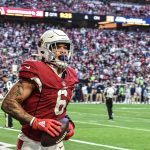 Cardinals RB James Conner celebrates after his 2nd TD against Seattle 1/09/22 (Jeremy Schnell/Arizona Sports)