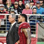 Cardinals RB James Conner walks toward the tunnel after getting injured 1/09/22 (Jeremy Schnell/Arizona Sports)