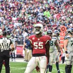 Cardinals LB Chandler Jones getting the crowd excited after good play 1/09/22 (Jeremy Schnell/Arizona Sports)
