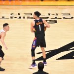 Phoenix Suns guard Devin Booker guarded by Miami Heat guard Tyler Herro, both went to Kentucky 1/08/22 (Arizona Sports/Jeremy Schnell)