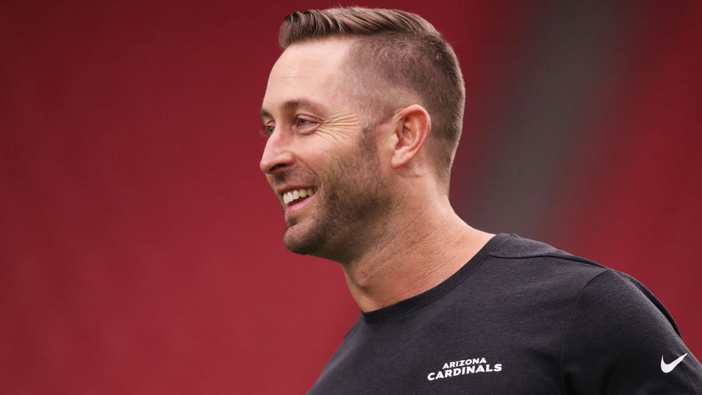 Head coach Kliff Kingsbury of the Arizona Cardinals looks on prior to their game against the Detroi...