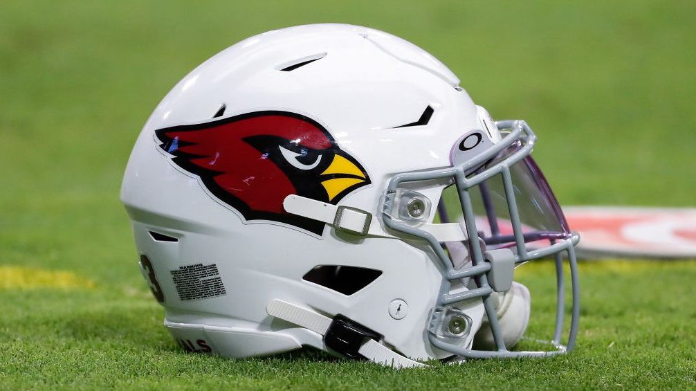 An Arizona Cardinals helmet on the grass during Arizona Cardinals training camp on July 30, 2021 at...