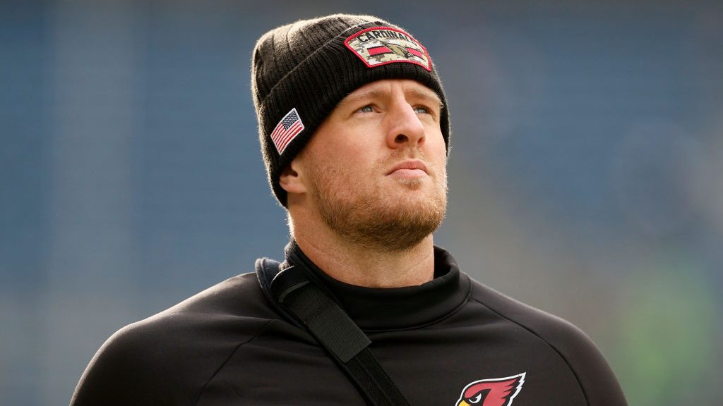 J.J. Watt #99 of the Arizona Cardinals walks the field before the game against the Seattle Seahawks...