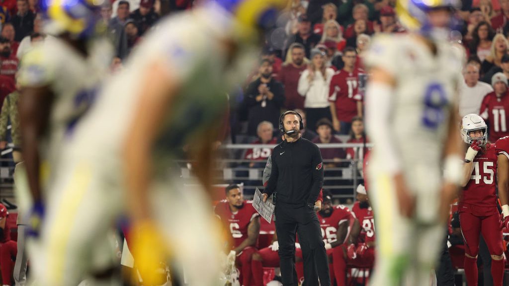Head coach Kliff Kingsbury of the Arizona Cardinals watches from the sidelines during the NFL game ...