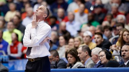 Head coach Bobby Hurley of the Arizona State Sun Devils reacts against the Syracuse Orange during t...