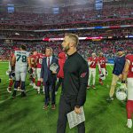 Cardinals head coach Kliff Kingsbury on the field postgame after losing to the Seahawks 1/09/22 (Jeremy Schnell/Arizona Sports)