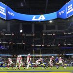 Arizona Cardinals quarterback Kyler Murray (1) drops back to pass against the Los Angeles Rams during the first half of an NFL wild-card playoff football game in Inglewood, Calif., Monday, Jan. 17, 2022. (AP Photo/Marcio Jose Sanchez)
