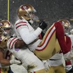 during the second half of an NFC divisional playoff NFL football game Saturday, Jan. 22, 2022, in Green Bay, Wis. The 49ers won 13-10 to advance to the NFC Chasmpionship game. (AP Photo/Morry Gash)