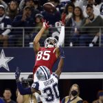 Arizona Cardinals wide receiver Antoine Wesley (85) catches a pass for a touchdown as Dallas Cowboys cornerback Anthony Brown (30) defends during the second half of an NFL football game Sunday, Jan. 2, 2022, in Arlington, Texas. (AP Photo/Ron Jenkins)