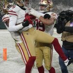 during the second half of an NFC divisional playoff NFL football game Saturday, Jan. 22, 2022, in Green Bay, Wis. The 49ers won 13-10 to advance to the NFC Chasmpionship game. (AP Photo/Morry Gash)