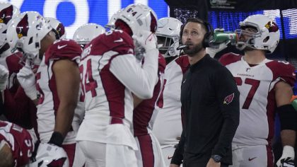 Arizona Cardinals head coach Kliff Kingsbury watches from the sideline during the second half of hi...