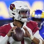 Arizona Cardinals quarterback Kyler Murray (1) passes against the Los Angeles Rams during the first half of an NFL wild-card playoff football game in Inglewood, Calif., Monday, Jan. 17, 2022. (AP Photo/Jae C. Hong)