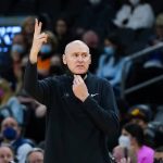 Indiana Pacers head coach Rick Carlisle shouts instruction to his players during the first half of an NBA basketball game against the Phoenix Suns, Saturday, Jan. 22, 2022, in Phoenix. (AP Photo/Ross D. Franklin)