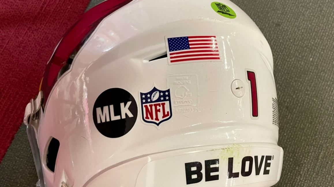 Cardinals helmet logos for the first NFL game on MLK Day. (Photo via Mark Dalton / Twitter)...