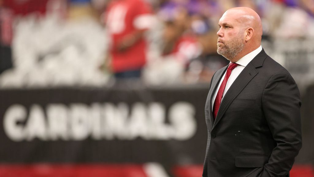 General manager Steve Keim of the Arizona Cardinals looks on prior to the game against the San Fran...
