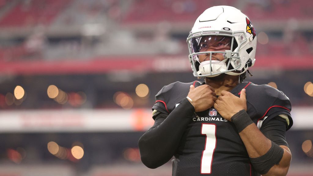Kyler Murray #1 of the Arizona Cardinals warms up prior to the game against the San Francisco 49ers...