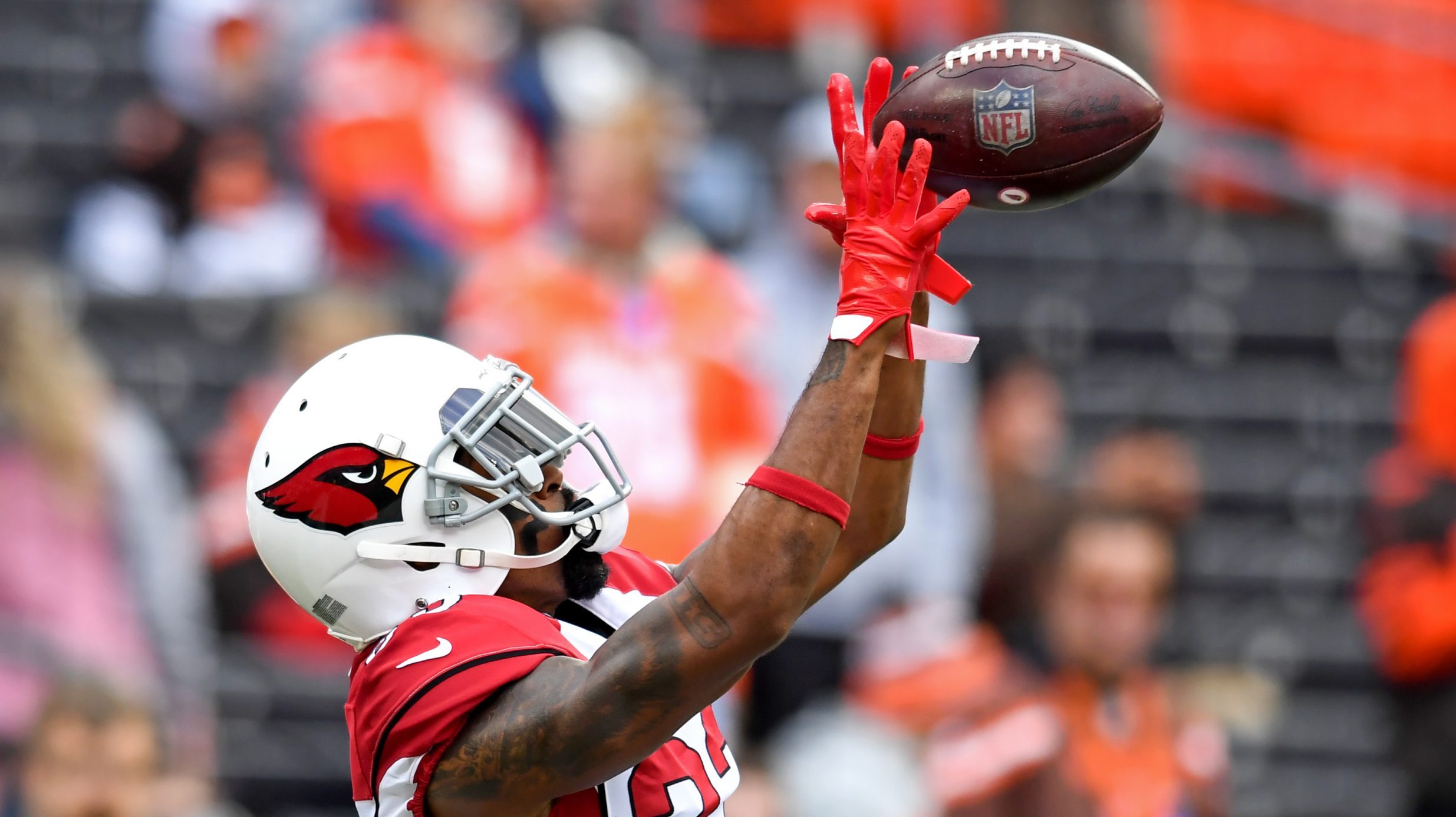 Robert Alford #23 of the Arizona Cardinals warms up prior to a game against the Cleveland Browns at...