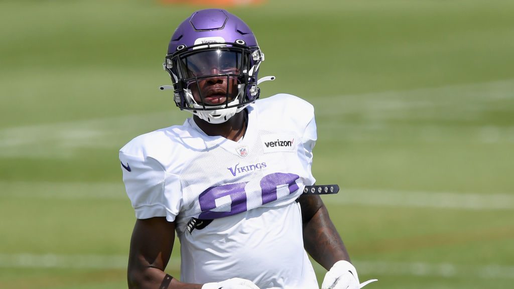 Jeff Gladney #20 of the Minnesota Vikings looks on during training camp on August 19, 2020 at TCO P...