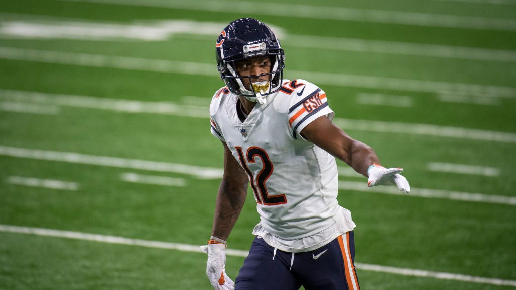 Allen Robinson #12 of the Chicago Bears looks on during the second quarter against the Detroit Lion...