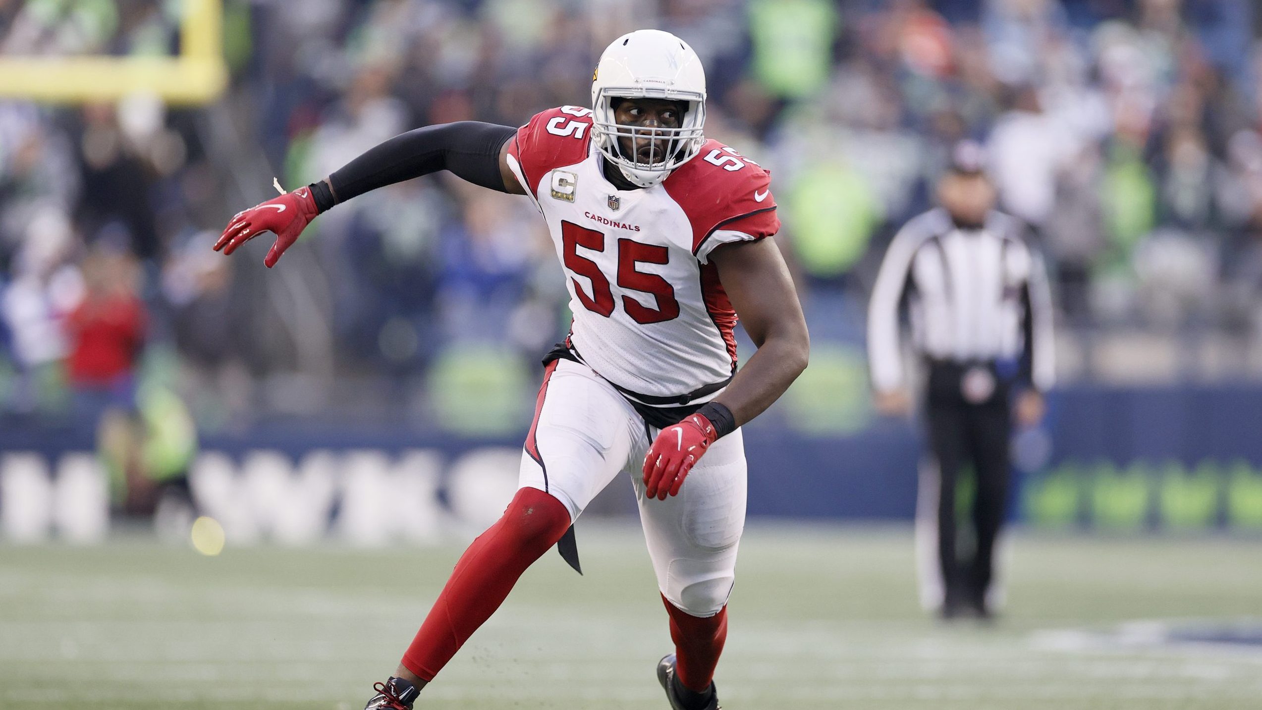 Chandler Jones #55 of the Arizona Cardinals in action against the Seattle Seahawks during the secon...