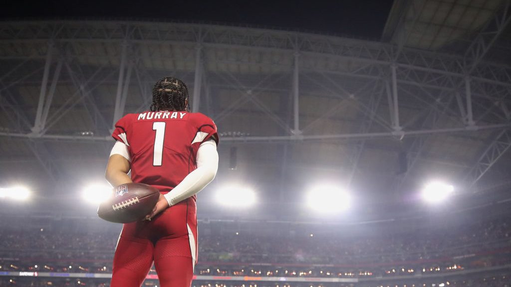 Quarterback Kyler Murray #1 of the Arizona Cardinals stands for the national anthem during the NFL ...