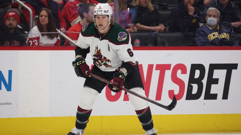 Jakob Chychrun #6 of the Arizona Coyotes skates against the Detroit Red Wings at Little Caesars Are...
