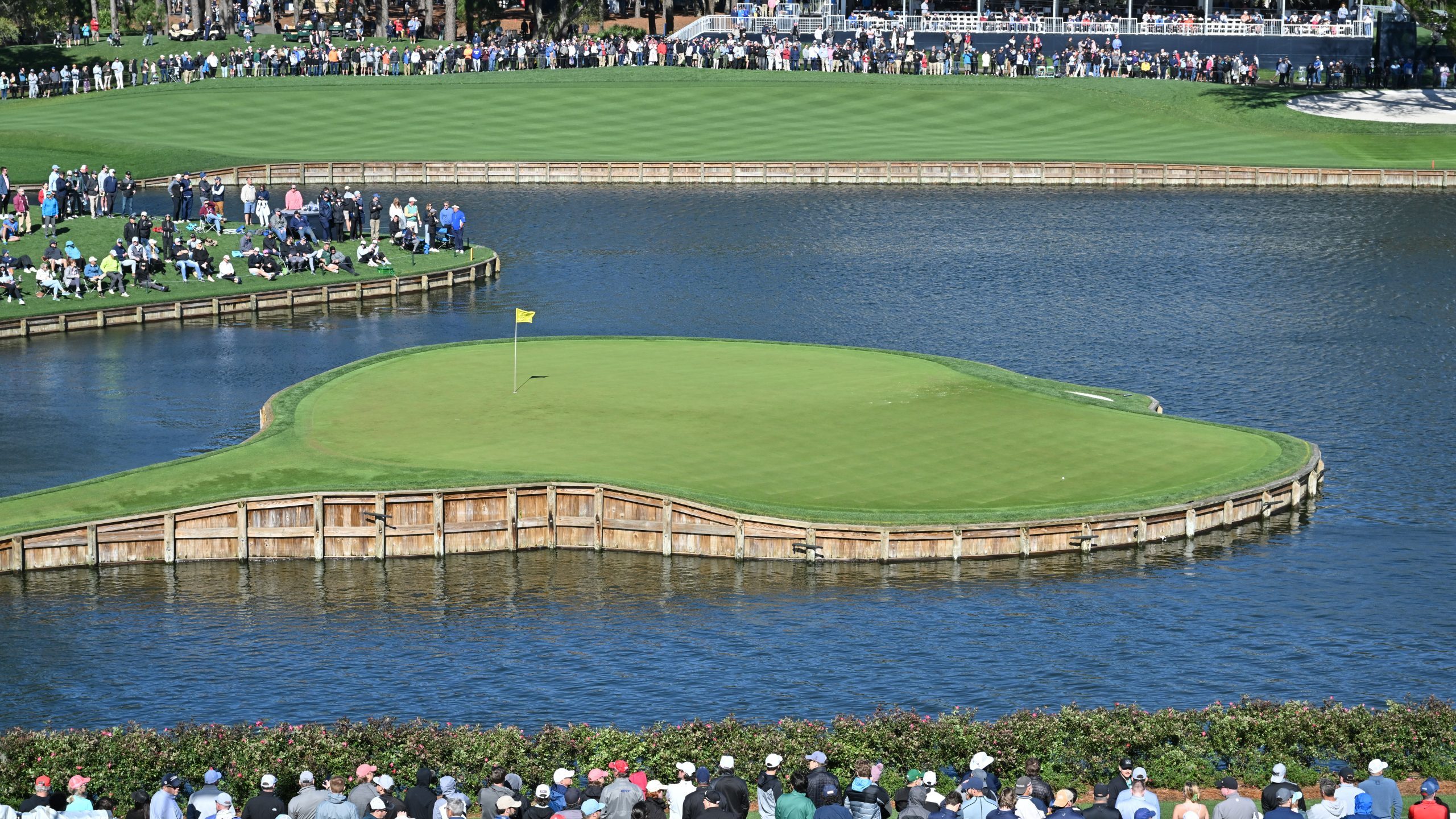 PONTE VEDRA BEACH, FL - MARCH 12: A general view of the 17th hole with fans during the second round...