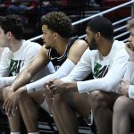 Wright State players sit on the bench during the first half of a first-round NCAA college basketball tournament game against Arizona, Friday, March 18, 2022, in San Diego. (AP Photo/Denis Poroy)