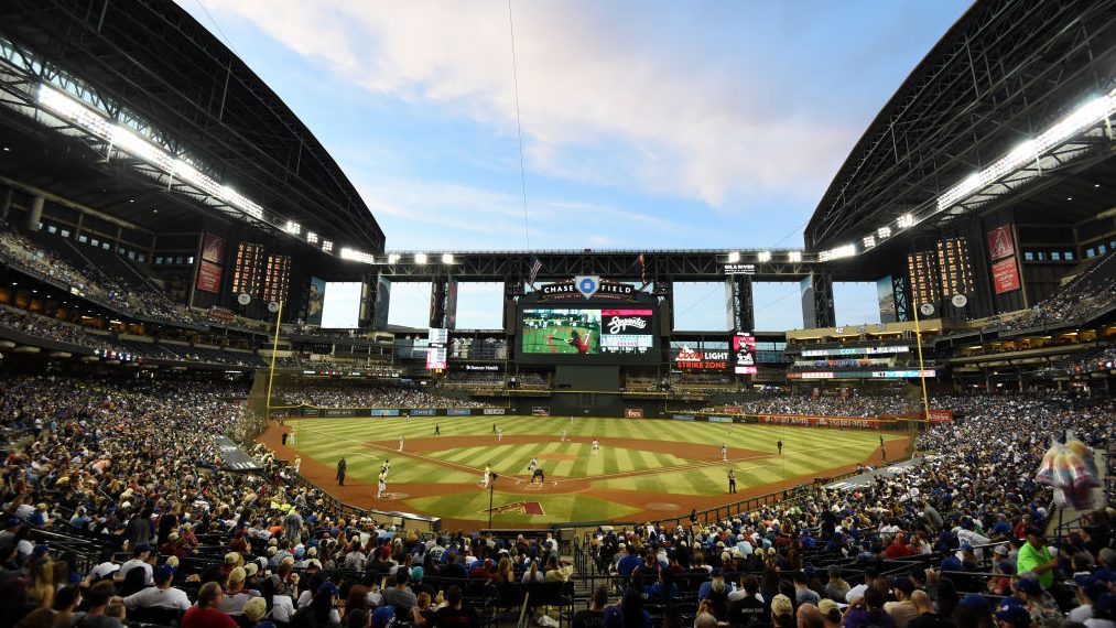 A general view of Chase Field during a game between the Los Angeles Dodgers and Arizona Diamondback...