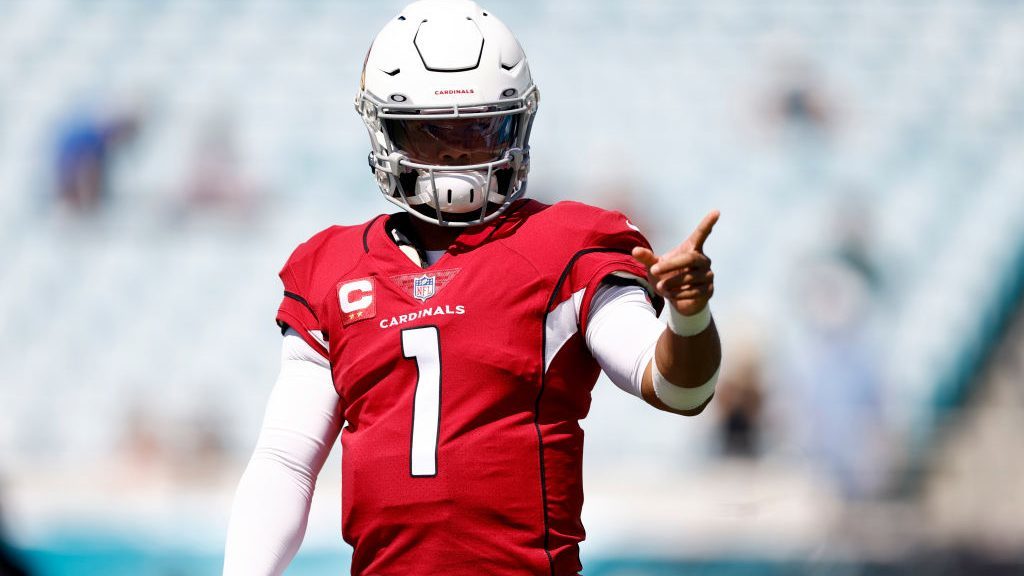 Kyler Murray #1 of the Arizona Cardinals warms-up before the game against the Jacksonville Jaguars ...