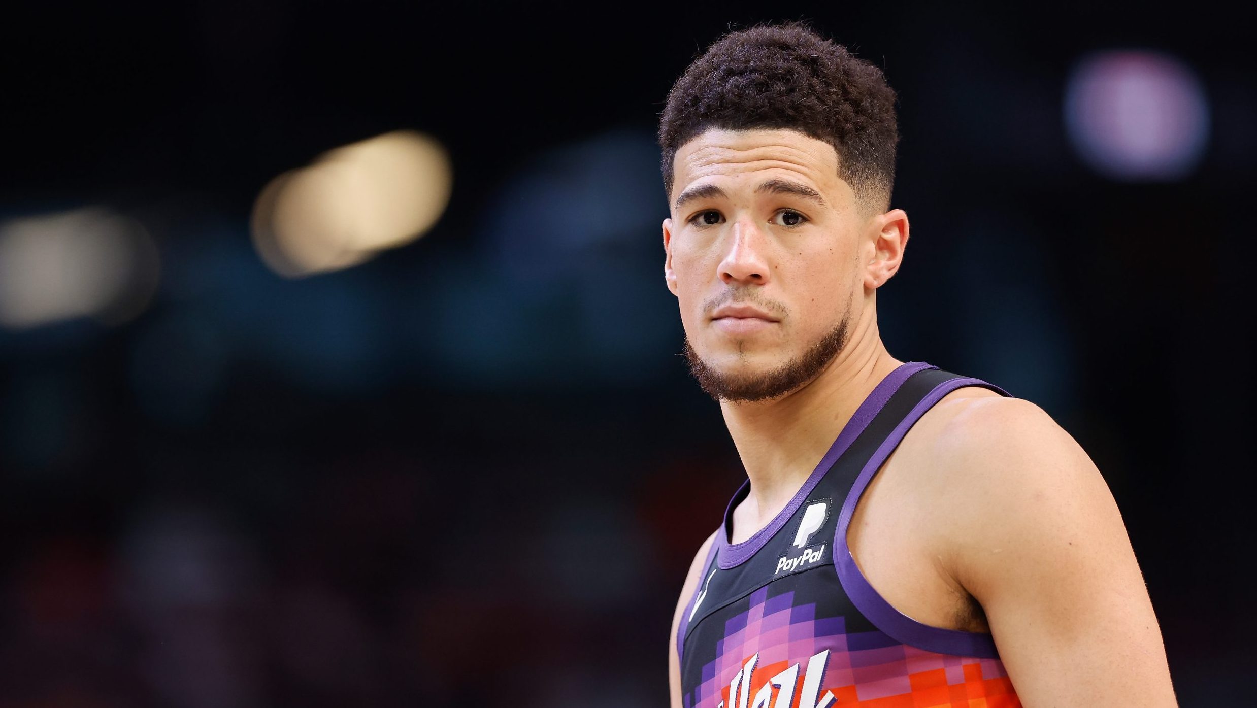 Devin Booker #1 of the Phoenix Suns during the second half of the NBA game at Footprint Center on M...