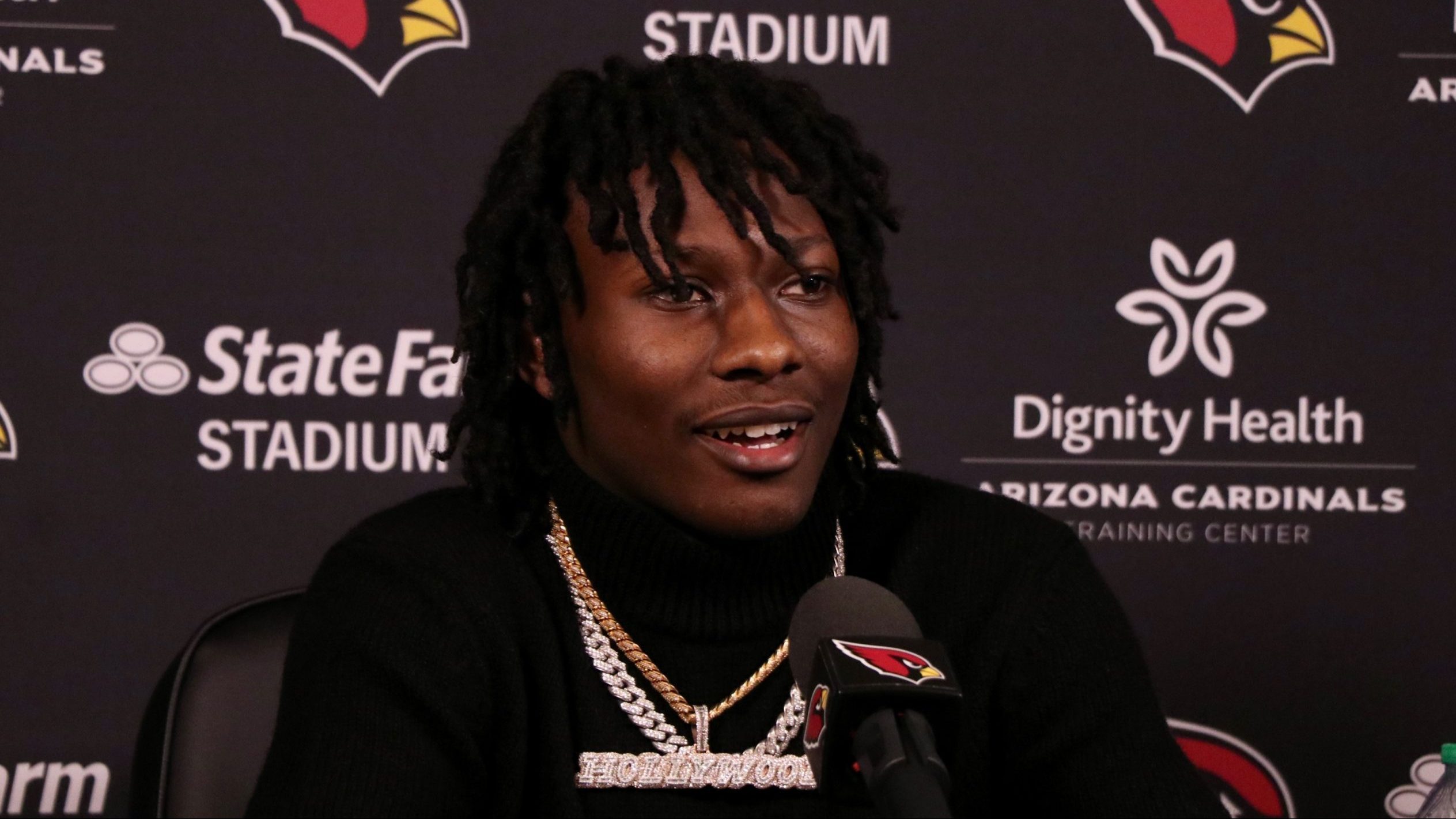 New Arizona Cardinals WR Marquise "Hollywood" Brown speaks with the media during his introductory p...