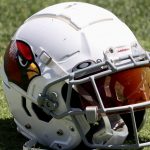 An Arizona Cardinals helmet during OTAs on Monday, May 23, 2022, in Tempe. (Tyler Drake/Arizona Sports)