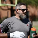 Arizona Cardinals DL coach Matt Burke instructs the line during rookie minicamp Friday, May 13, 2022, in Tempe. (Tyler Drake/Arizona Sports)