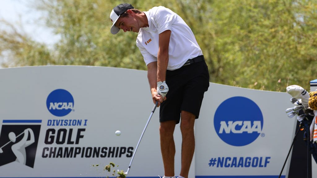 David Puig of the Arizona State Sun Devils tees off during the Division I Men's Golf Championship h...