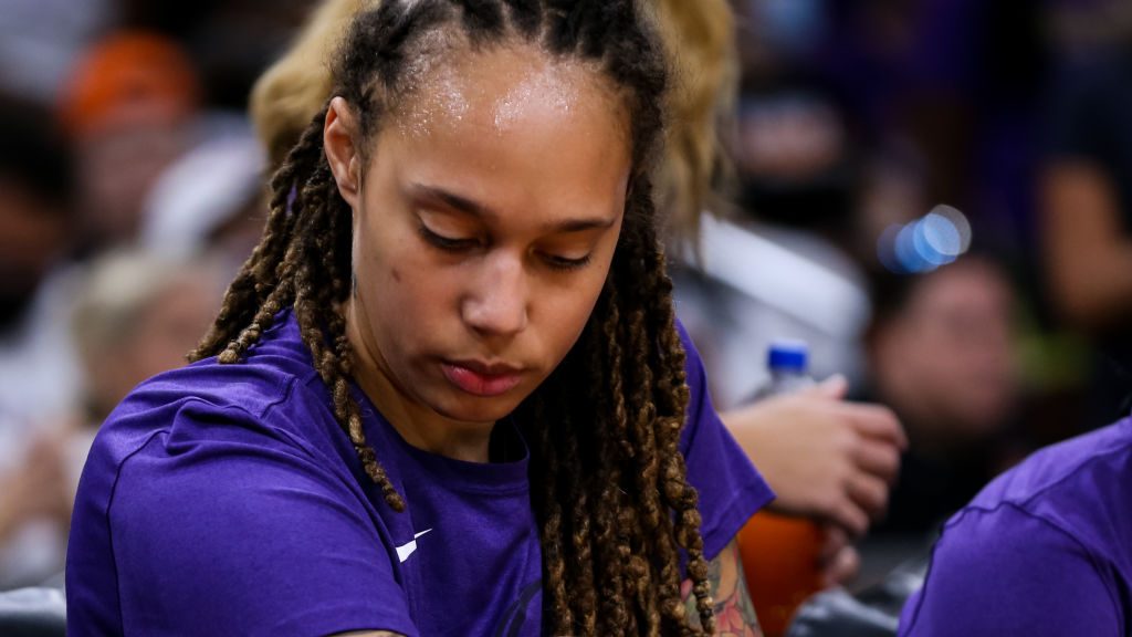 Brittney Griner #42 of the Phoenix Mercury prepares for Game 1 of the WNBA Finals at Footprint Cent...
