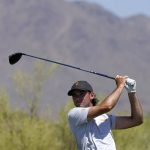 Arizona State golfer Cameron Sisk hits from the third tee during the semifinal round of the NCAA college men's match play golf championship, Tuesday, May 31, 2022, in Scottsdale, Ariz. (AP Photo/Matt York)