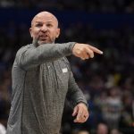 Dallas Mavericks head coach Jason Kidd instructs his team in the second half of Game 4 of an NBA basketball second-round playoff series against the Phoenix Suns, Sunday, May 8, 2022, in Dallas. (AP Photo/Tony Gutierrez)