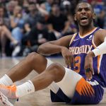 Phoenix Suns guard Chris Paul (3) argues a call during the first half of Game 3 of an NBA basketball second-round playoff series against the Dallas Mavericks, Friday, May 6, 2022, in Dallas. (AP Photo/Tony Gutierrez)