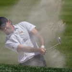 Arizona State golfer Cameron Sick hit from the sand trap along the second fairway during the semifinal round of the NCAA college men's match play golf championship, Tuesday, May 31, 2022, in Scottsdale, Ariz. (AP Photo/Matt York)