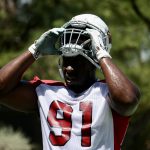 Arizona Cardinals DL Michael Dogbe looks on during OTAs on Monday, June 6, 2022, in Tempe. (Tyler Drake/Arizona Sports)