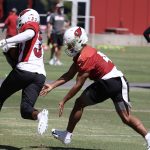 Arizona Cardinals WR Rondale Moore runs through drills during minicamp on Wednesday, June 15, 2022, in Tempe. (Tyler Drake/Arizona Sports)