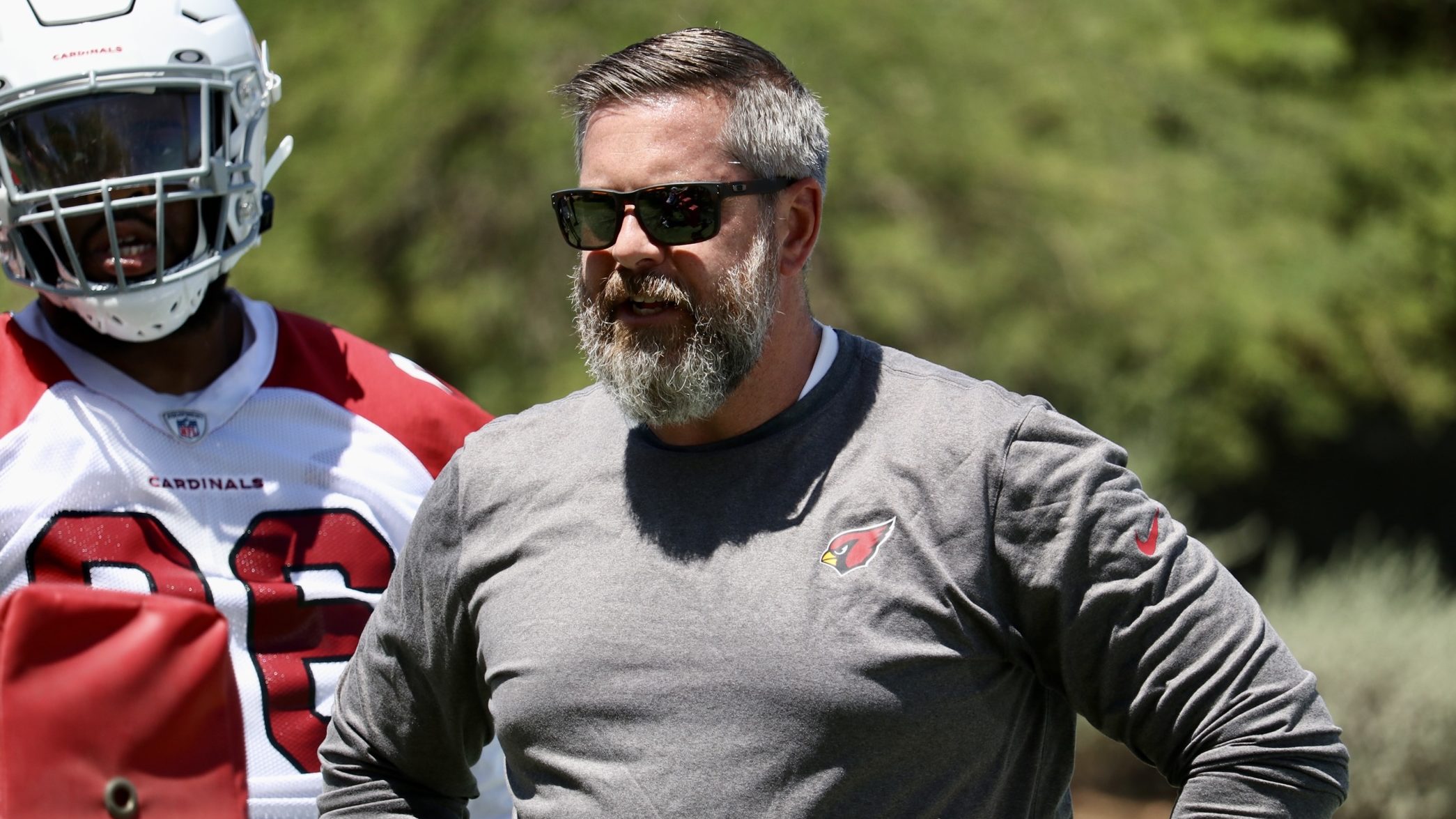Arizona Cardinals DL coach Matt Burke looks on during OTAs on Monday, June 6, 2022, in Tempe. (Tyle...