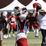 Arizona Cardinals S Tae Daley catches a pass during minicamp on Wednesday, June 15, 2022, in Tempe. (Tyler Drake/Arizona Sports)