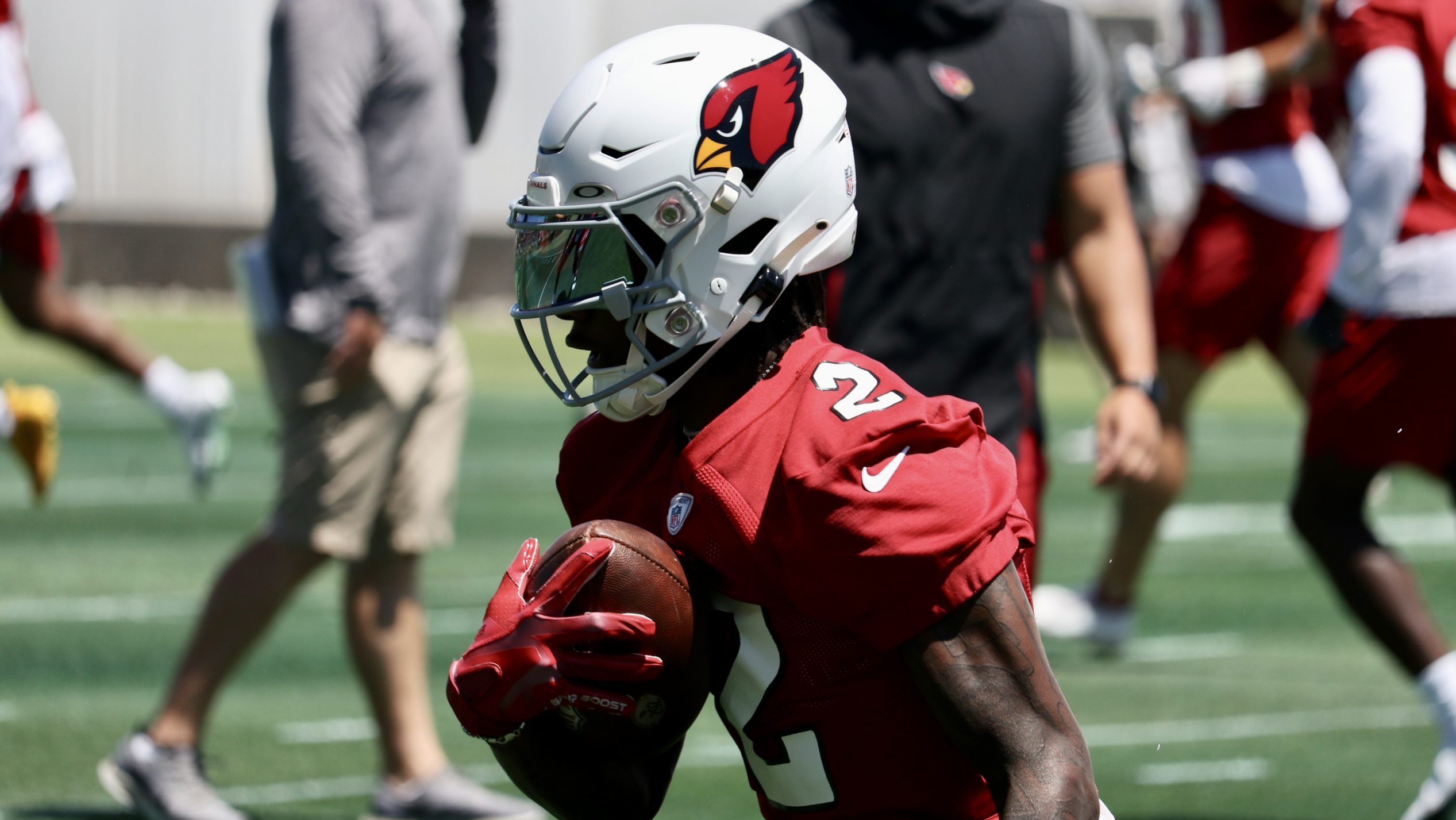 Arizona Cardinals WR Marquise Brown runs through drills during OTAs on Wednesday, June 1, 2022, in ...