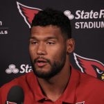 Arizona Cardinals ILB Zaven Collins speaks with the media after OTAs on Thursday, June 9, 2022, in Tempe. (Tyler Drake/Arizona Sports)